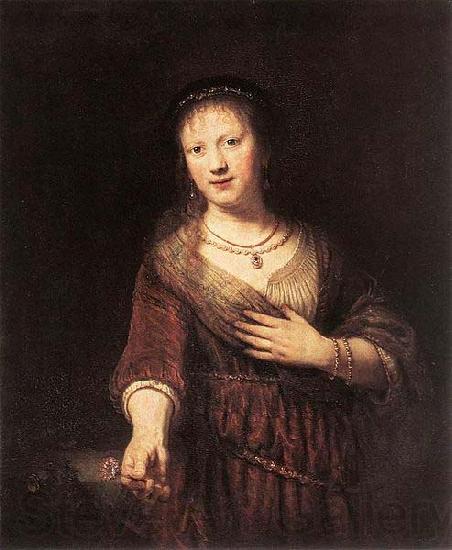 Rembrandt van rijn Portrait of Saskia with a Flower Germany oil painting art